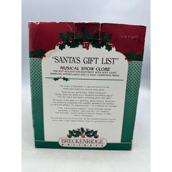 Breckenridge holidays Santa's gift list snow globe light musical Christmas READ - Picture 3 of 4